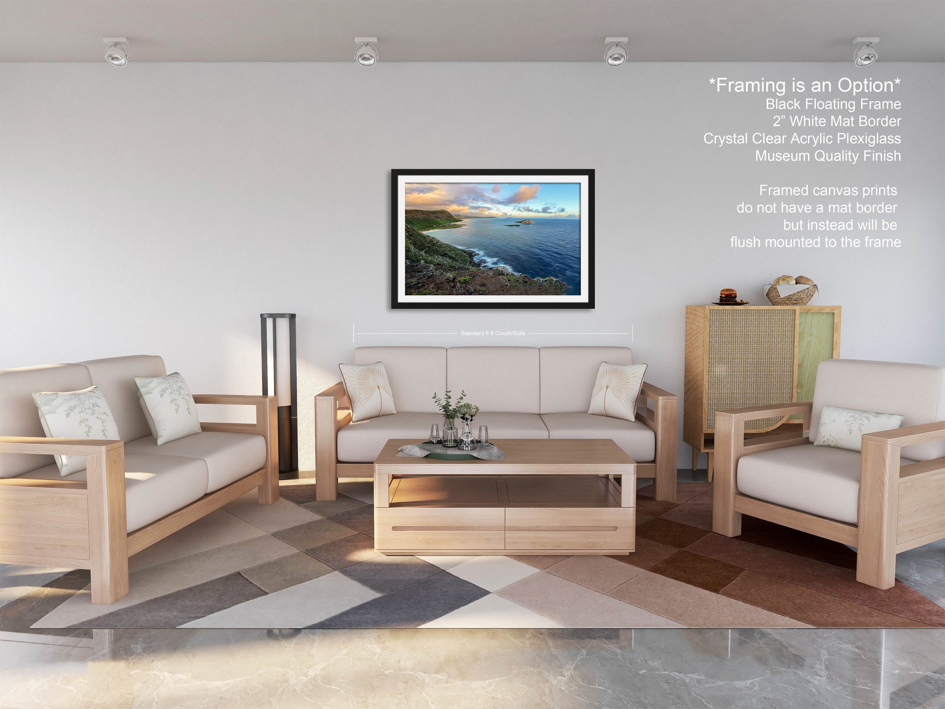 a living room filled with furniture and a painting on the wall