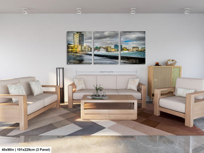 a living room filled with furniture and a painting on the wall