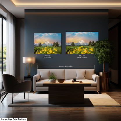 a living room filled with furniture and a painting on the wall
