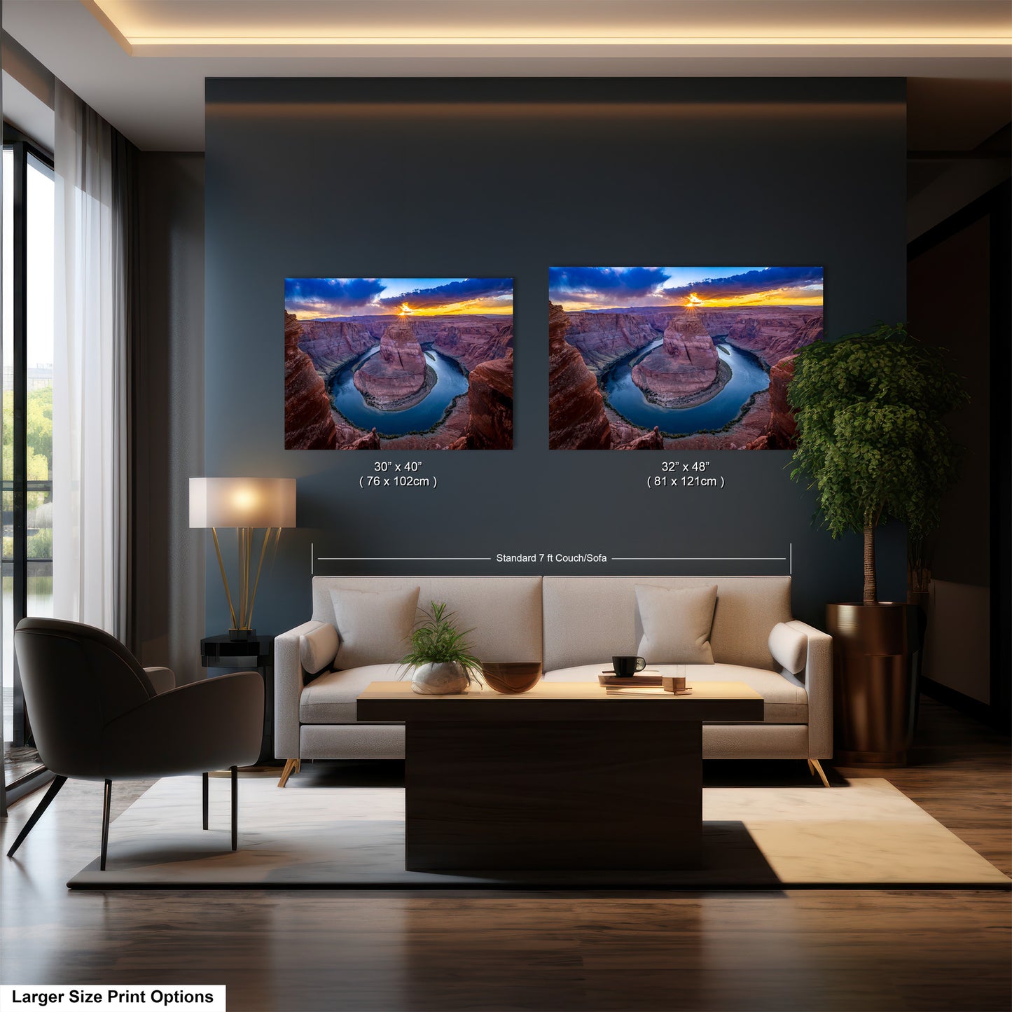 a living room filled with furniture and a painting on the wall