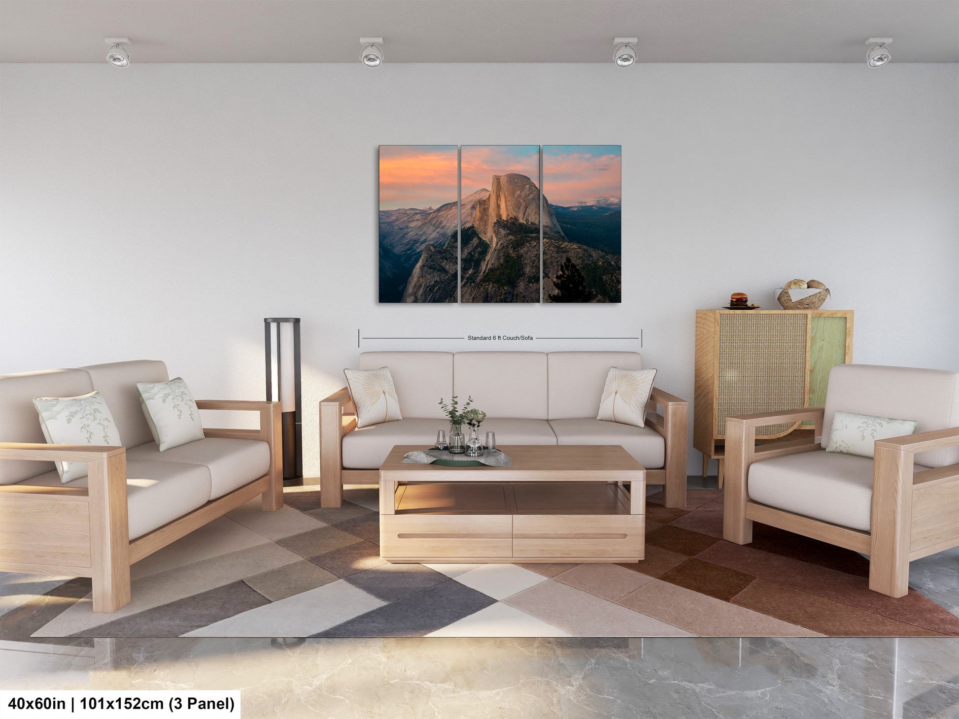 a living room filled with furniture and a painting on the wall