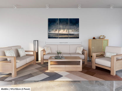 a living room filled with furniture and a painting on the wall