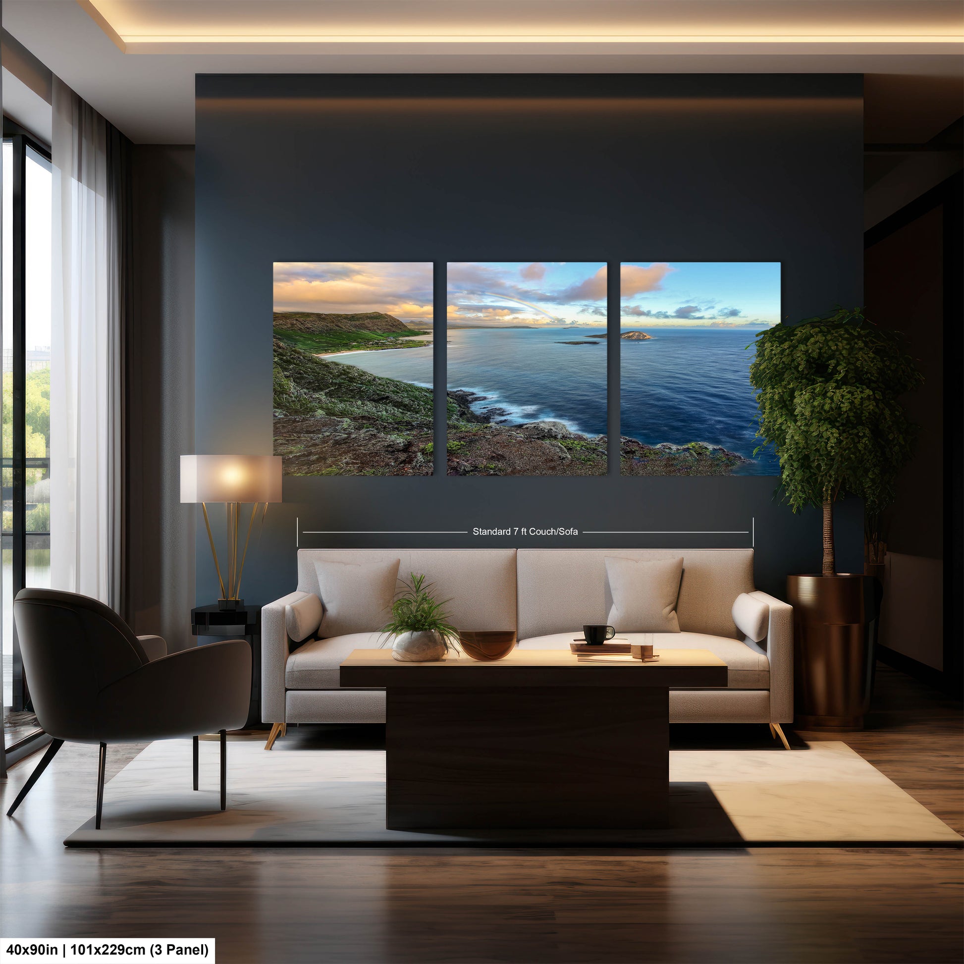 a living room filled with furniture and a painting on the wall