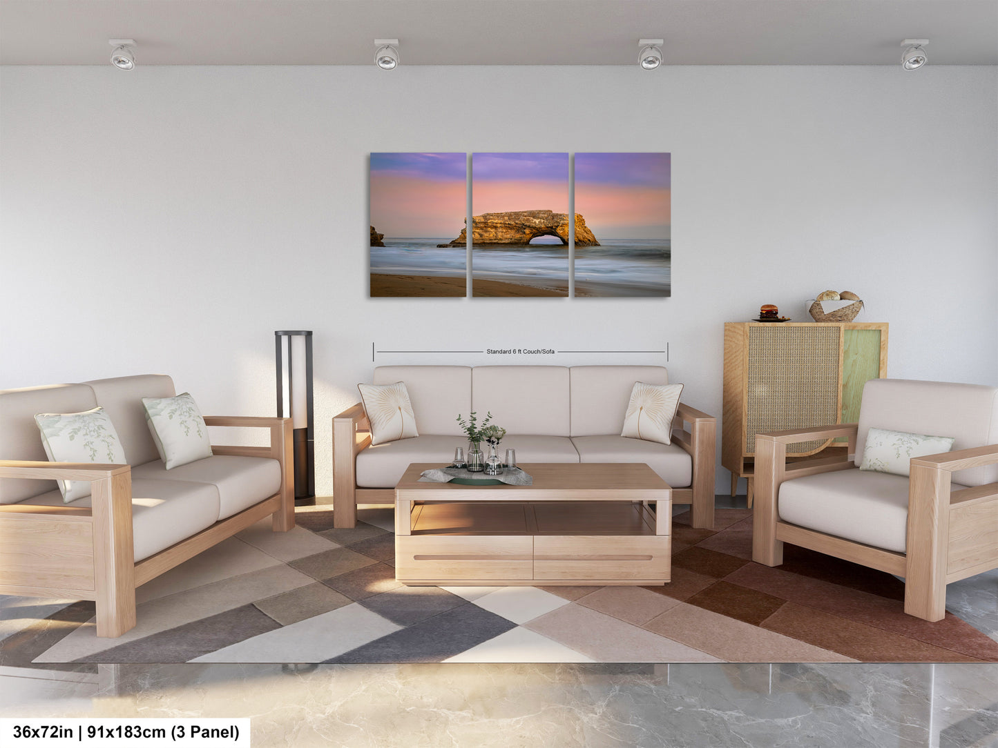 a living room filled with furniture and a painting on the wall