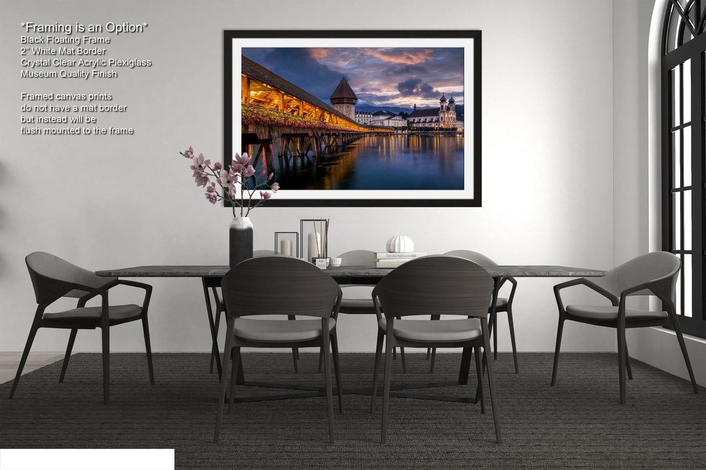 a picture of a dining room with a table and chairs