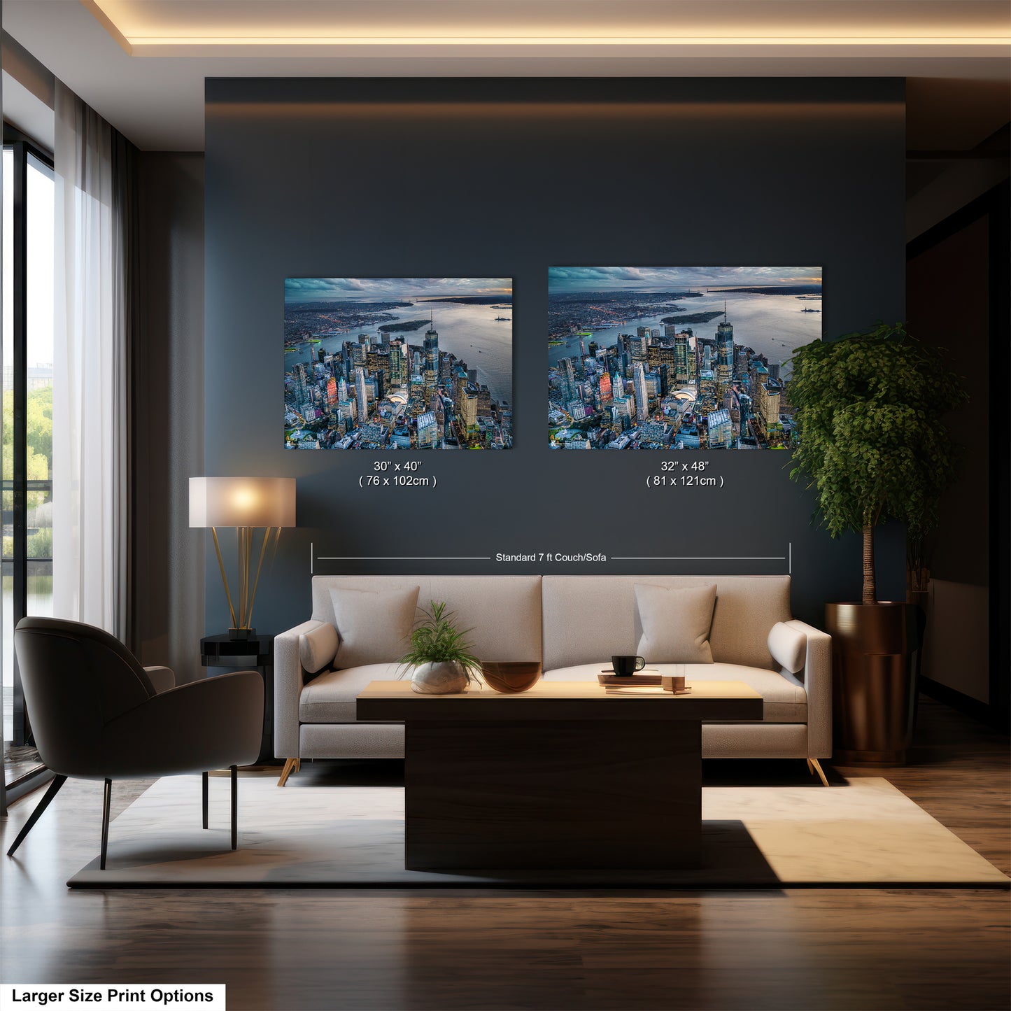 a living room filled with furniture and a painting on the wall