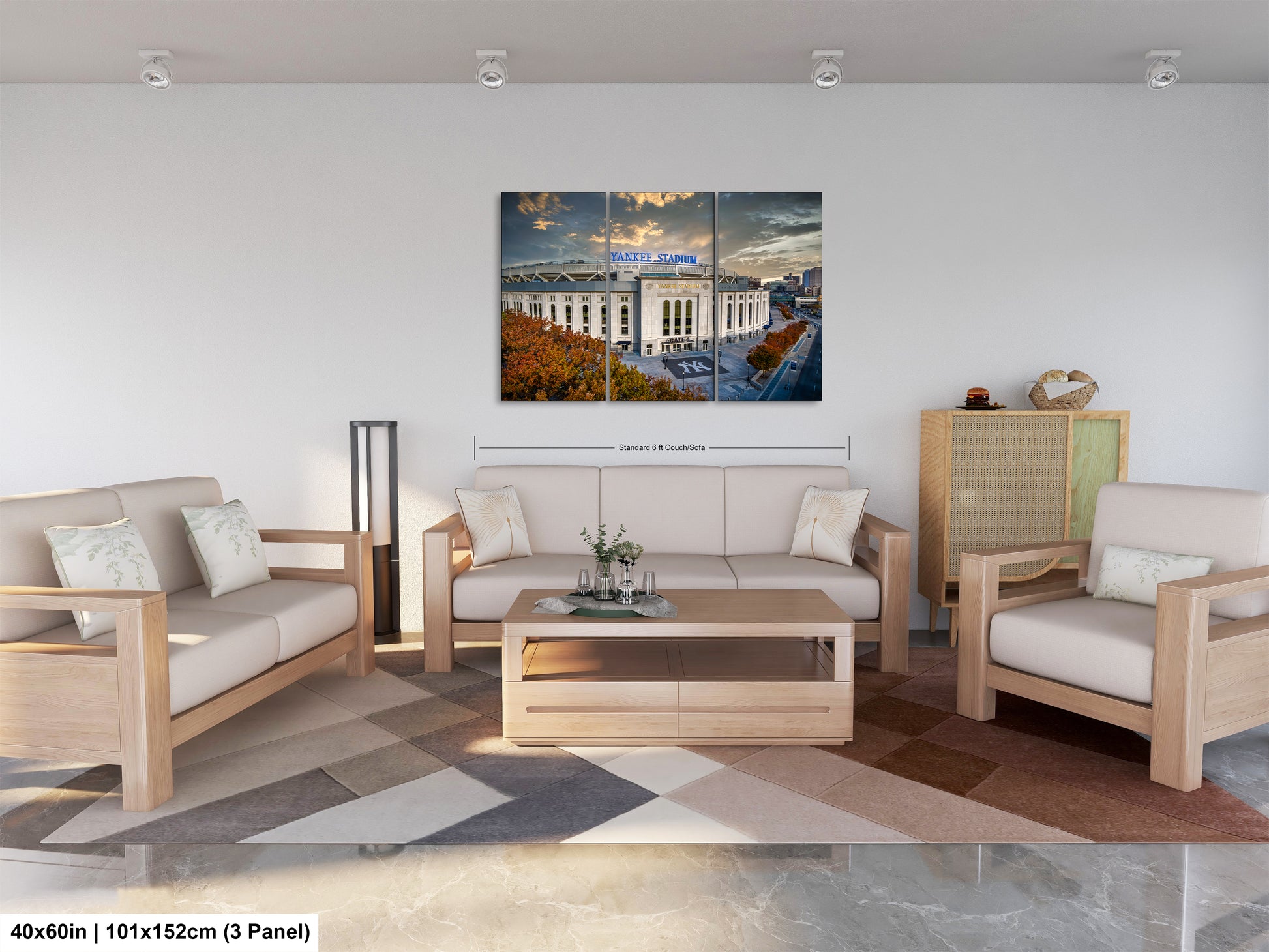 a living room filled with furniture and a painting on the wall
