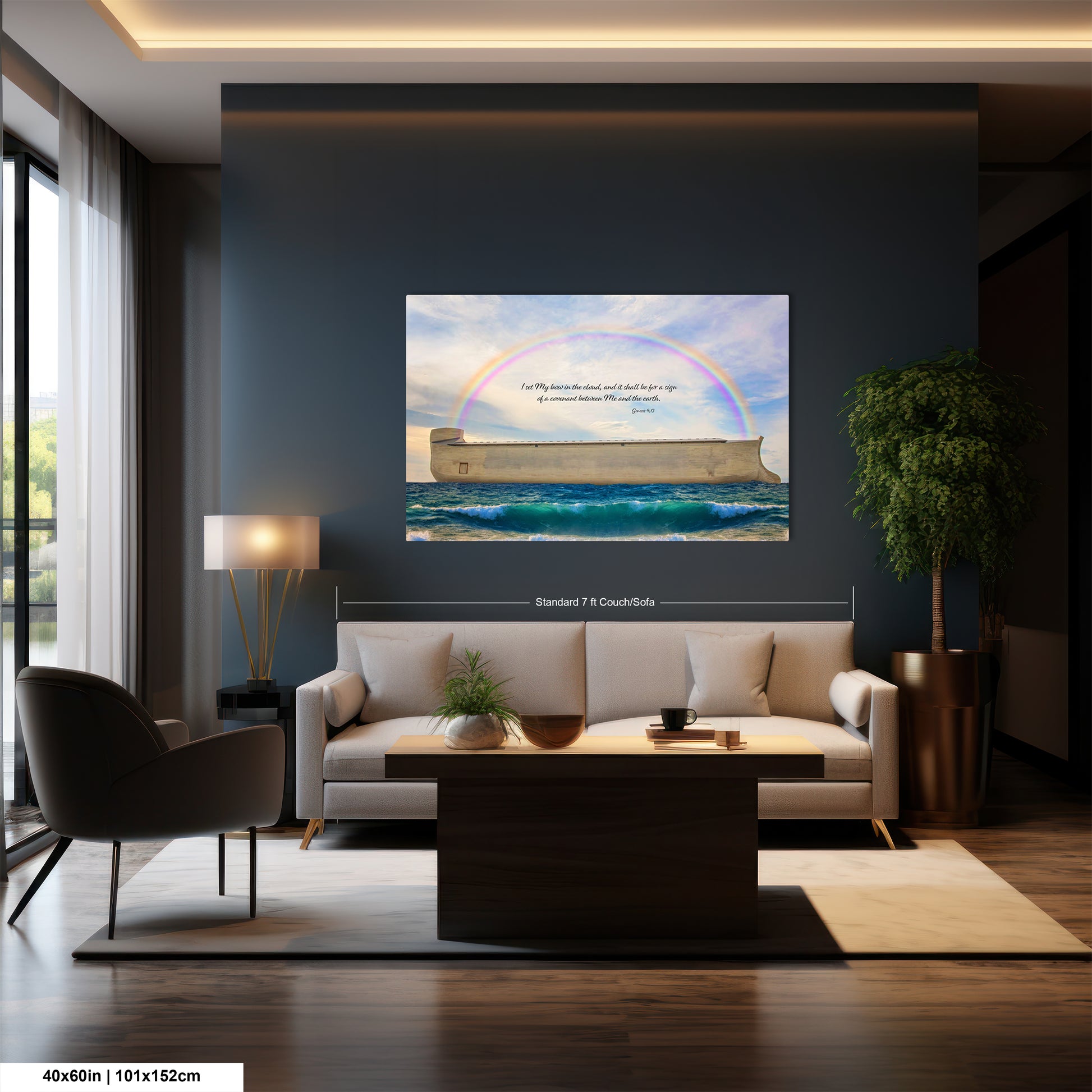a living room filled with furniture and a painting on the wall