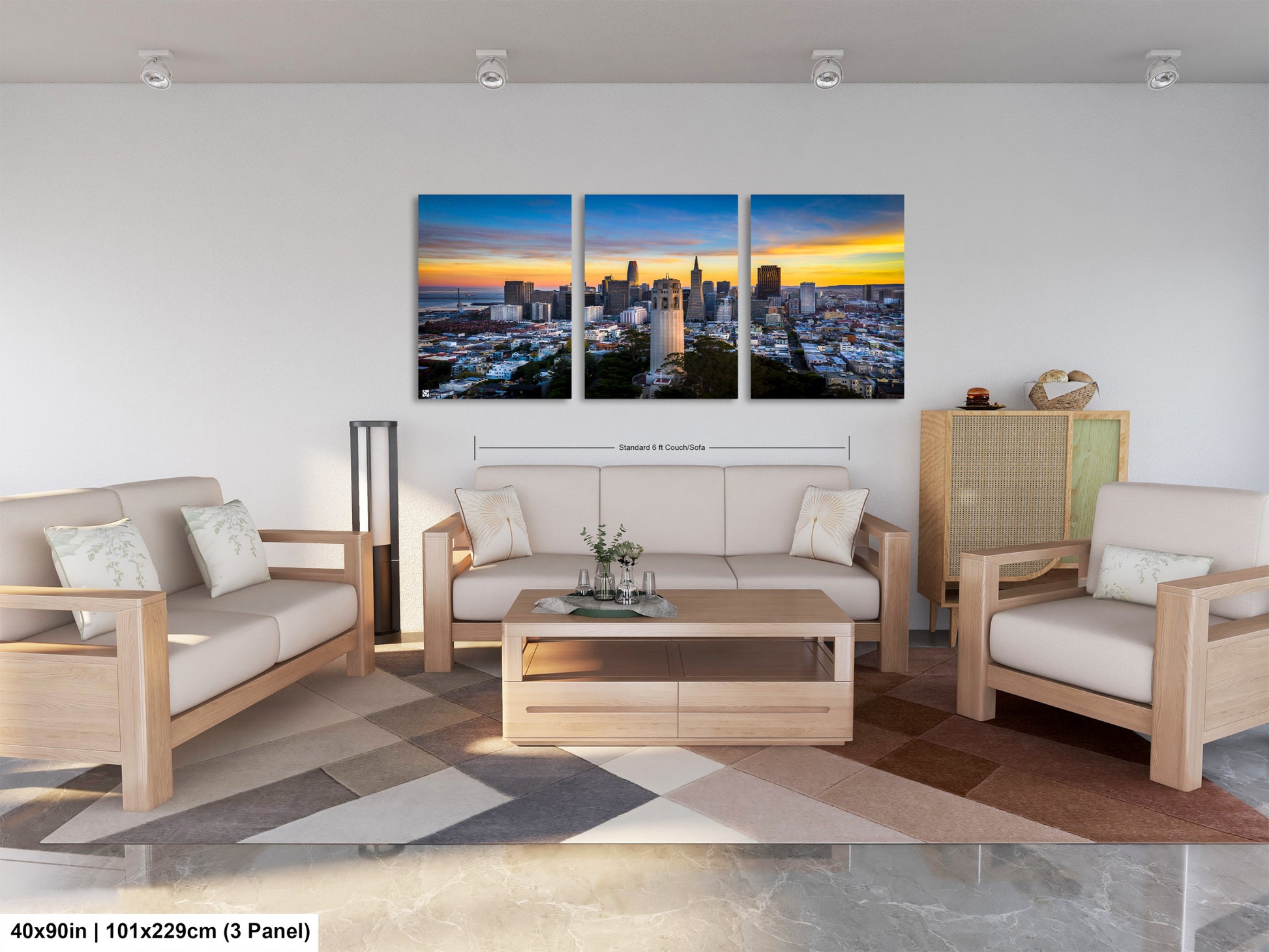 a living room filled with furniture and a painting on the wall