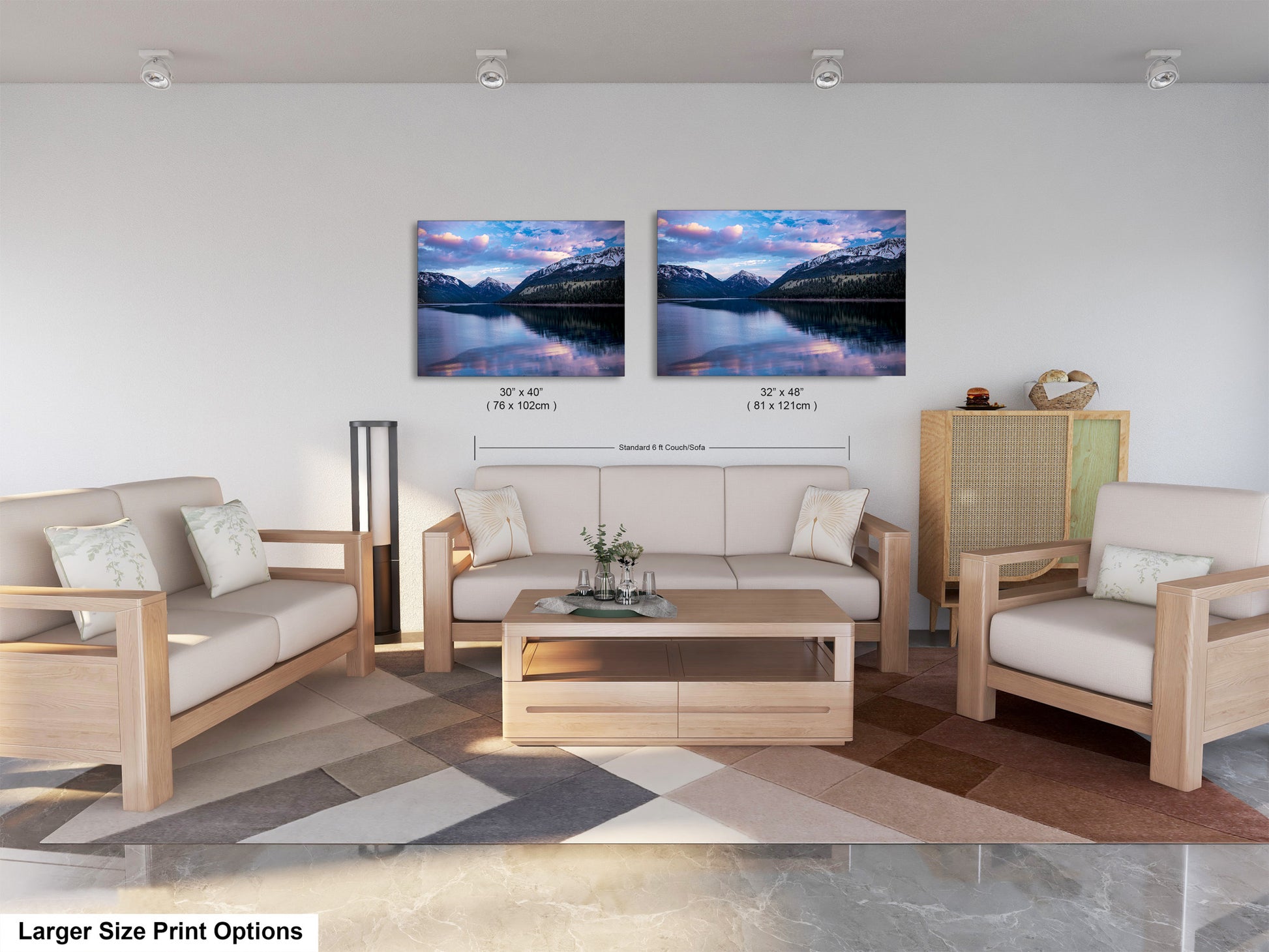 a living room filled with furniture and a painting on the wall