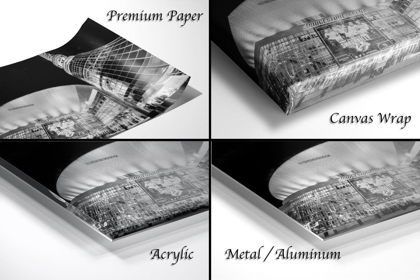a series of four photographs of a cityscape