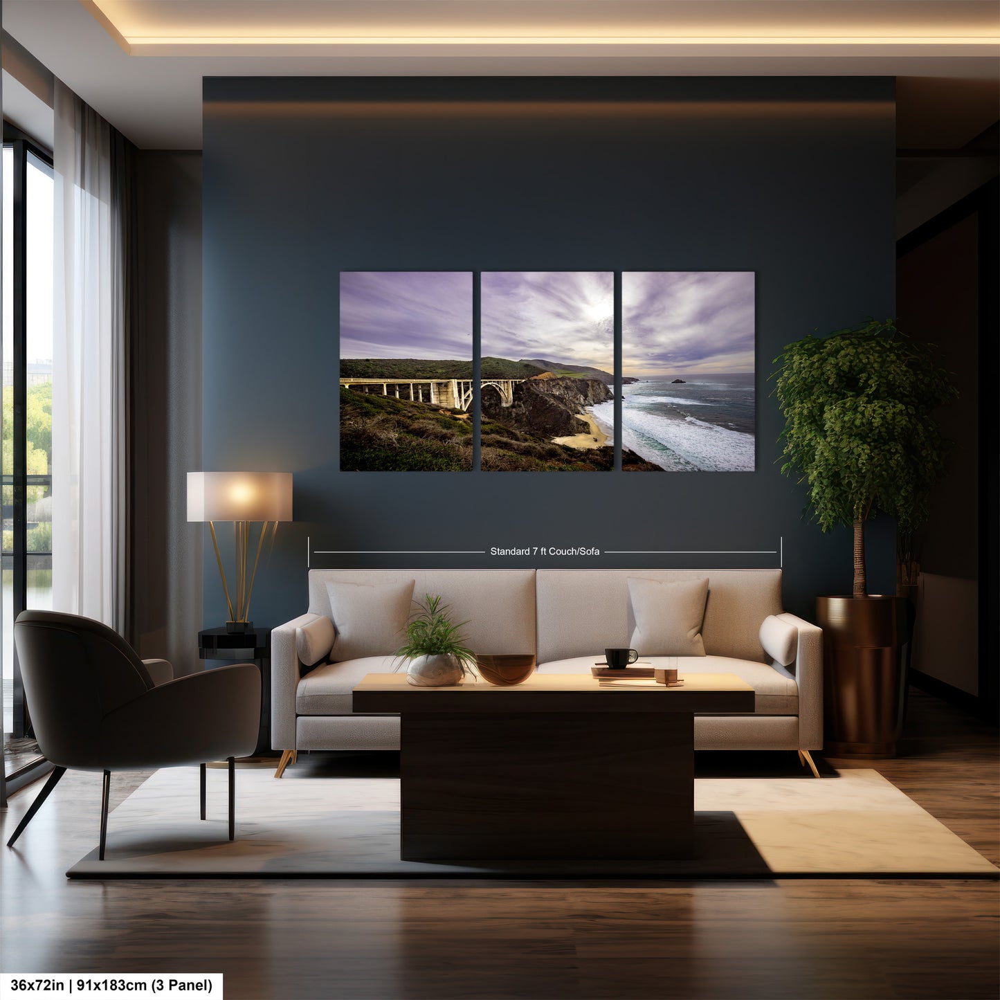 a living room filled with furniture and a painting on the wall