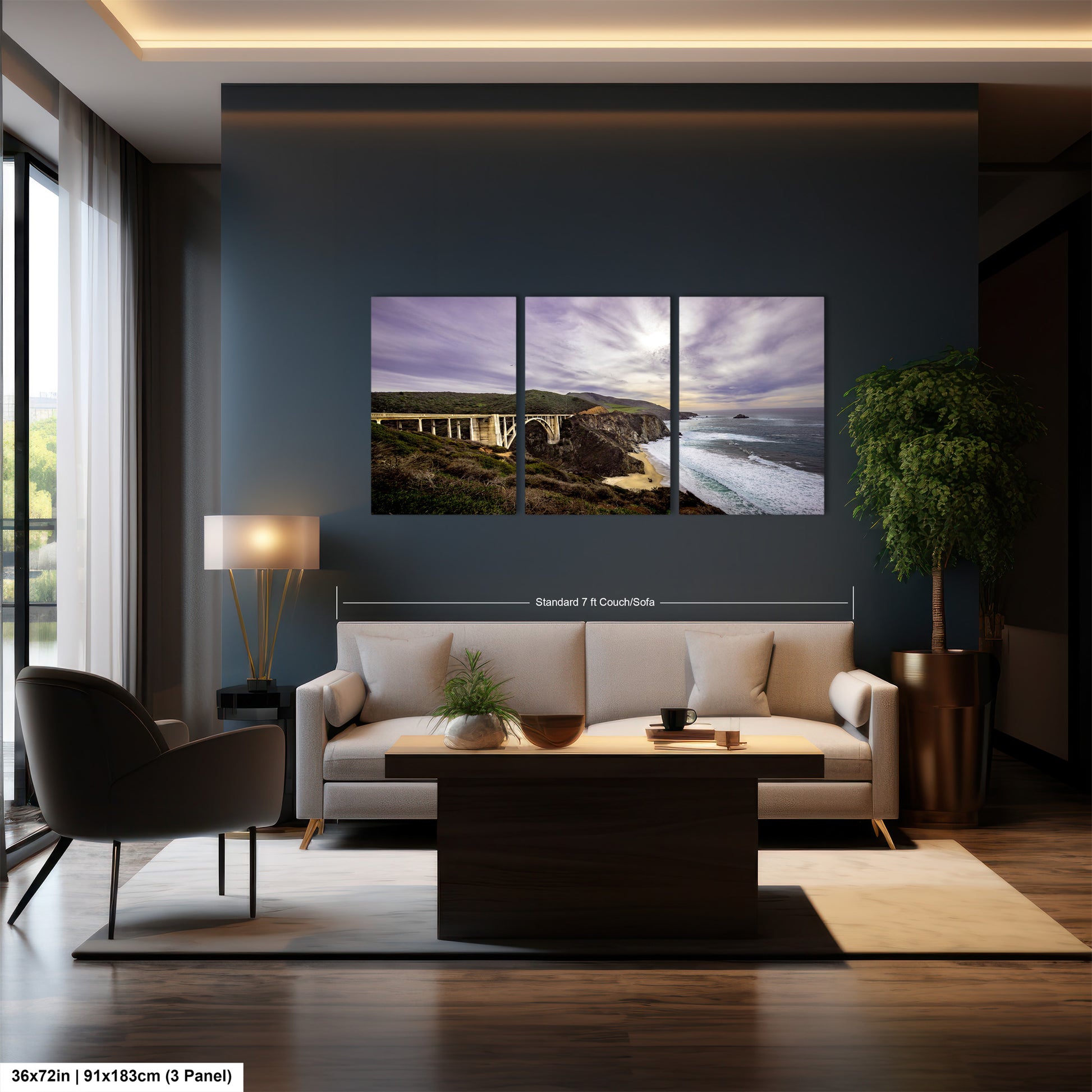 a living room filled with furniture and a painting on the wall