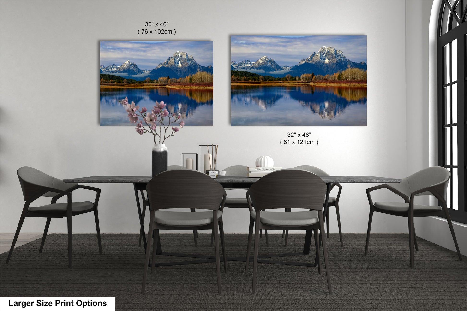 a dining room with a table and chairs