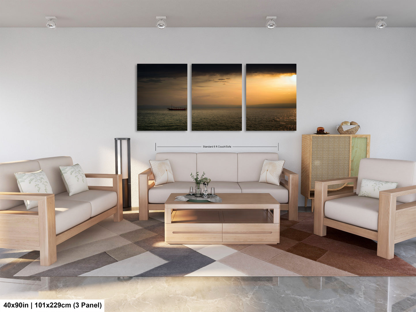 a living room filled with furniture and a painting on the wall