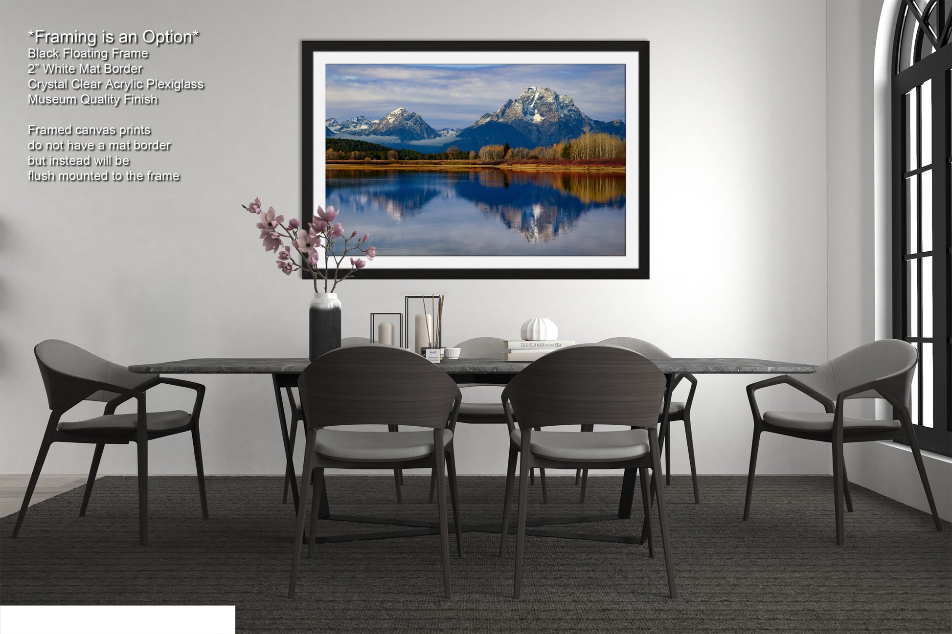 a picture of a dining room with a table and chairs