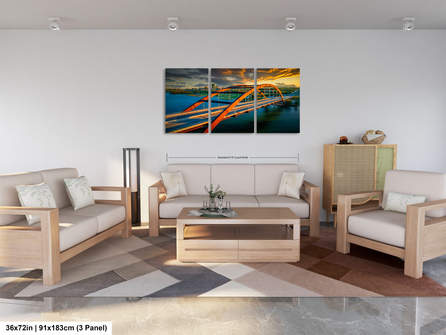 a living room filled with furniture and a painting on the wall