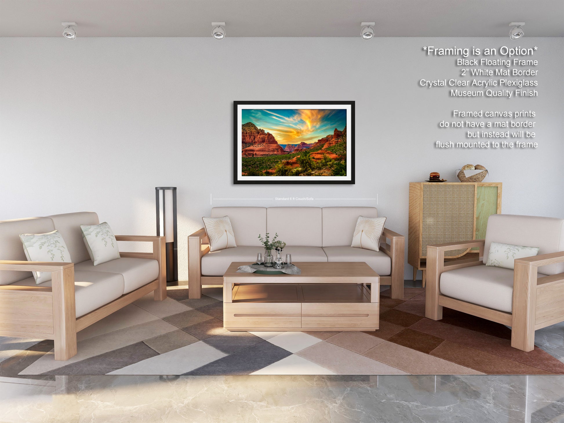 a living room filled with furniture and a painting on the wall