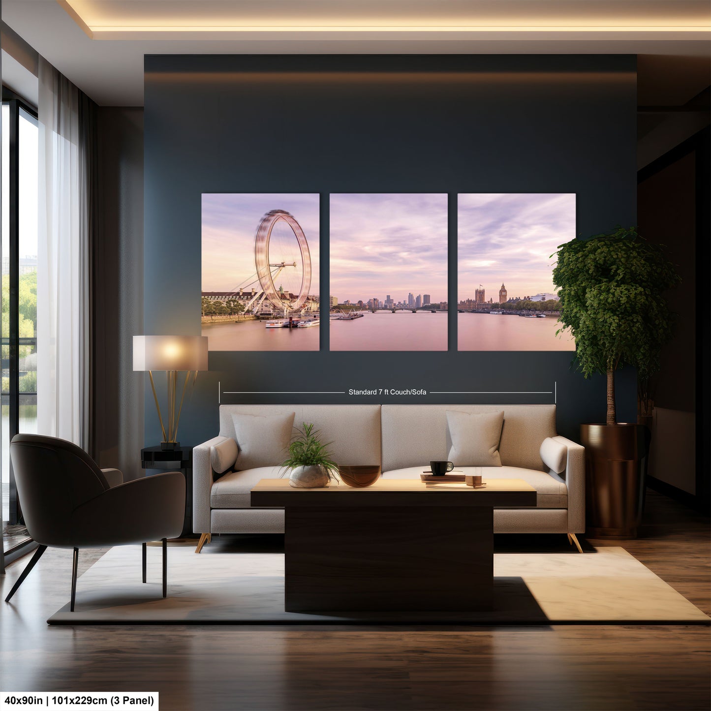 a living room filled with furniture and a large window