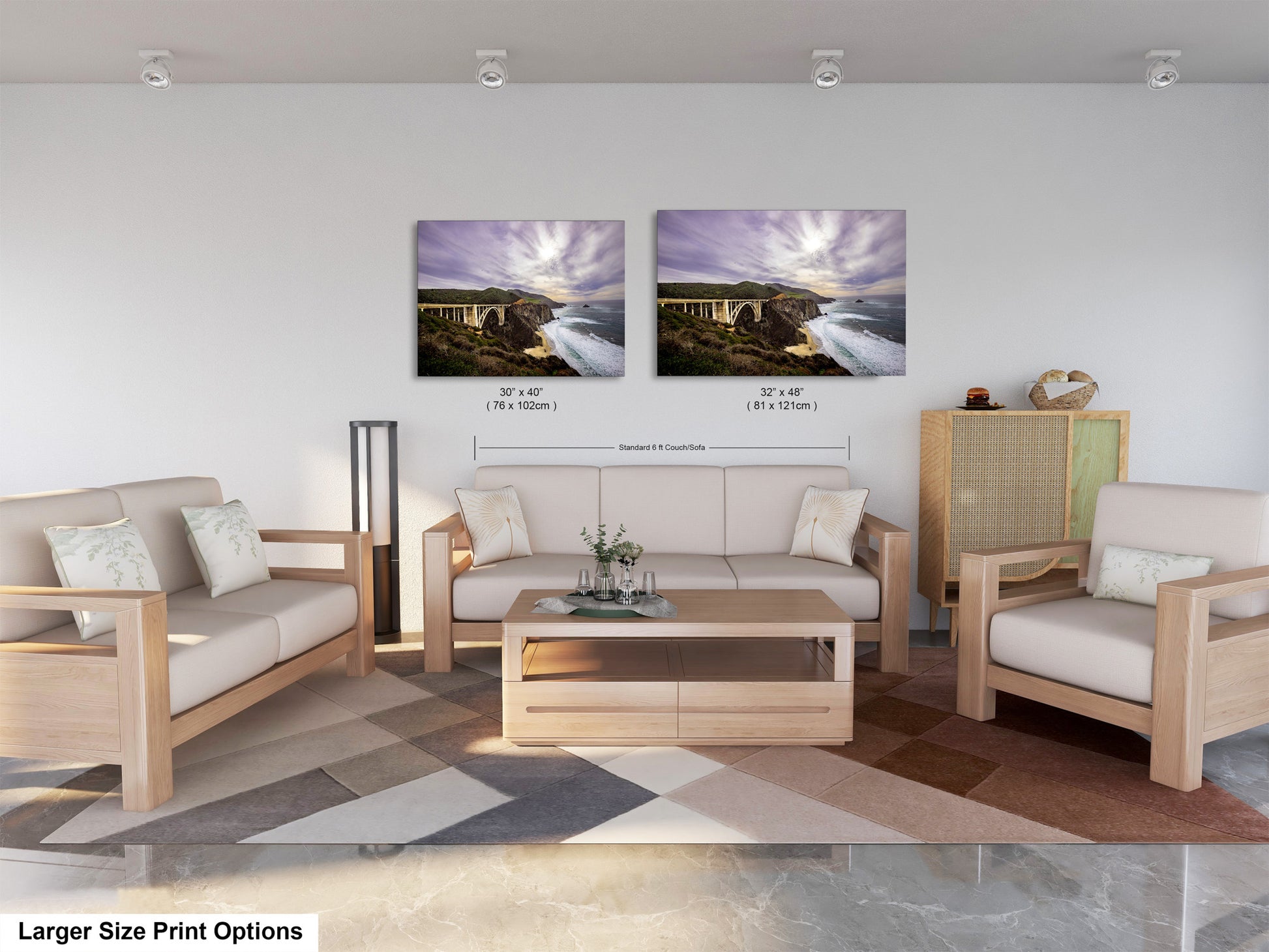 a living room filled with furniture and a painting on the wall