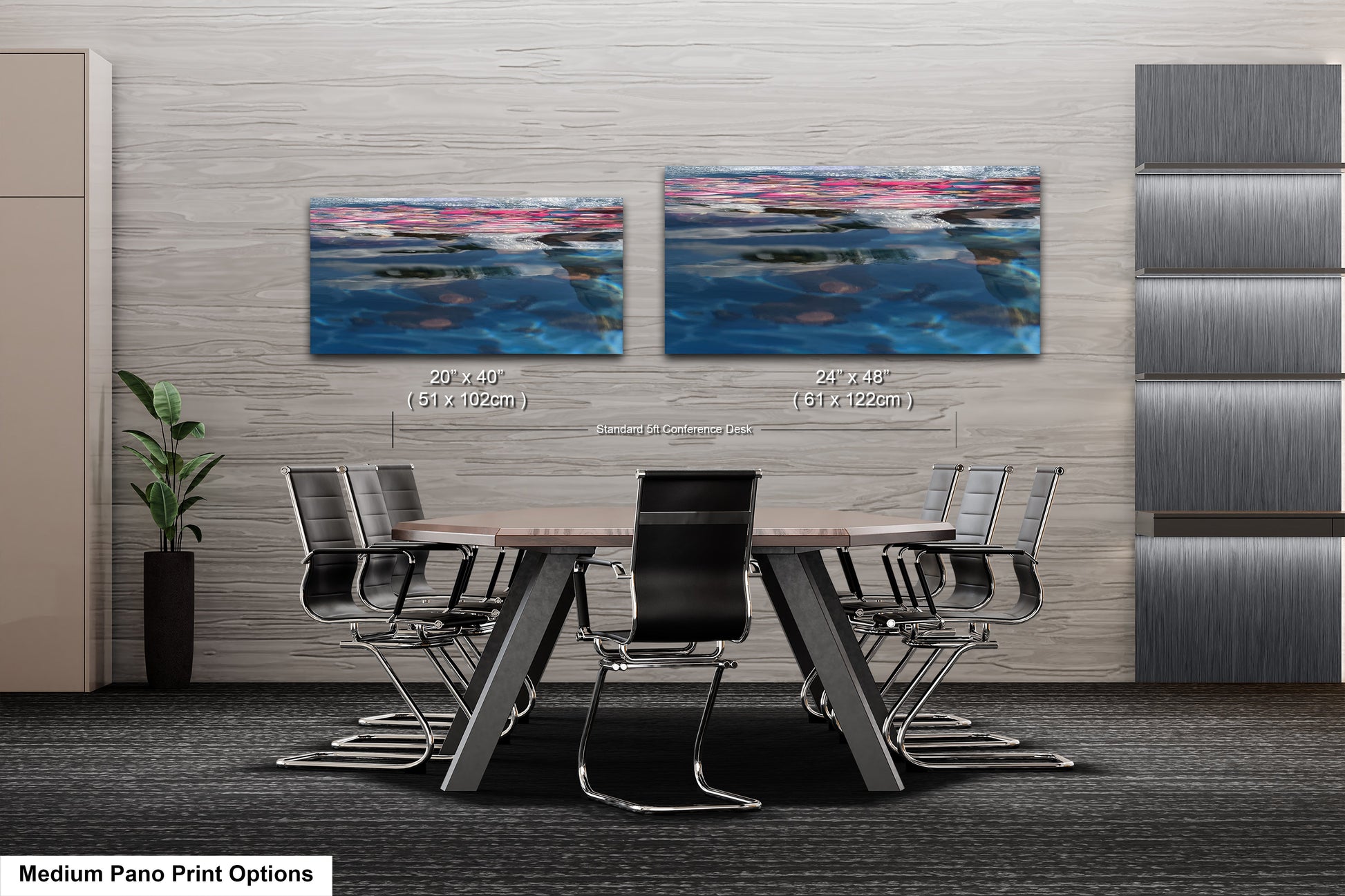 a dining room table with chairs and a painting on the wall
