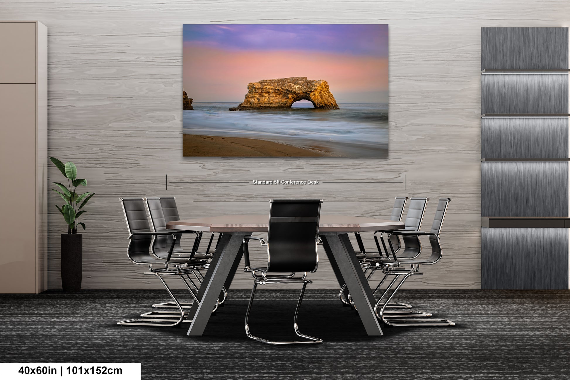 a dining room table with chairs and a painting on the wall
