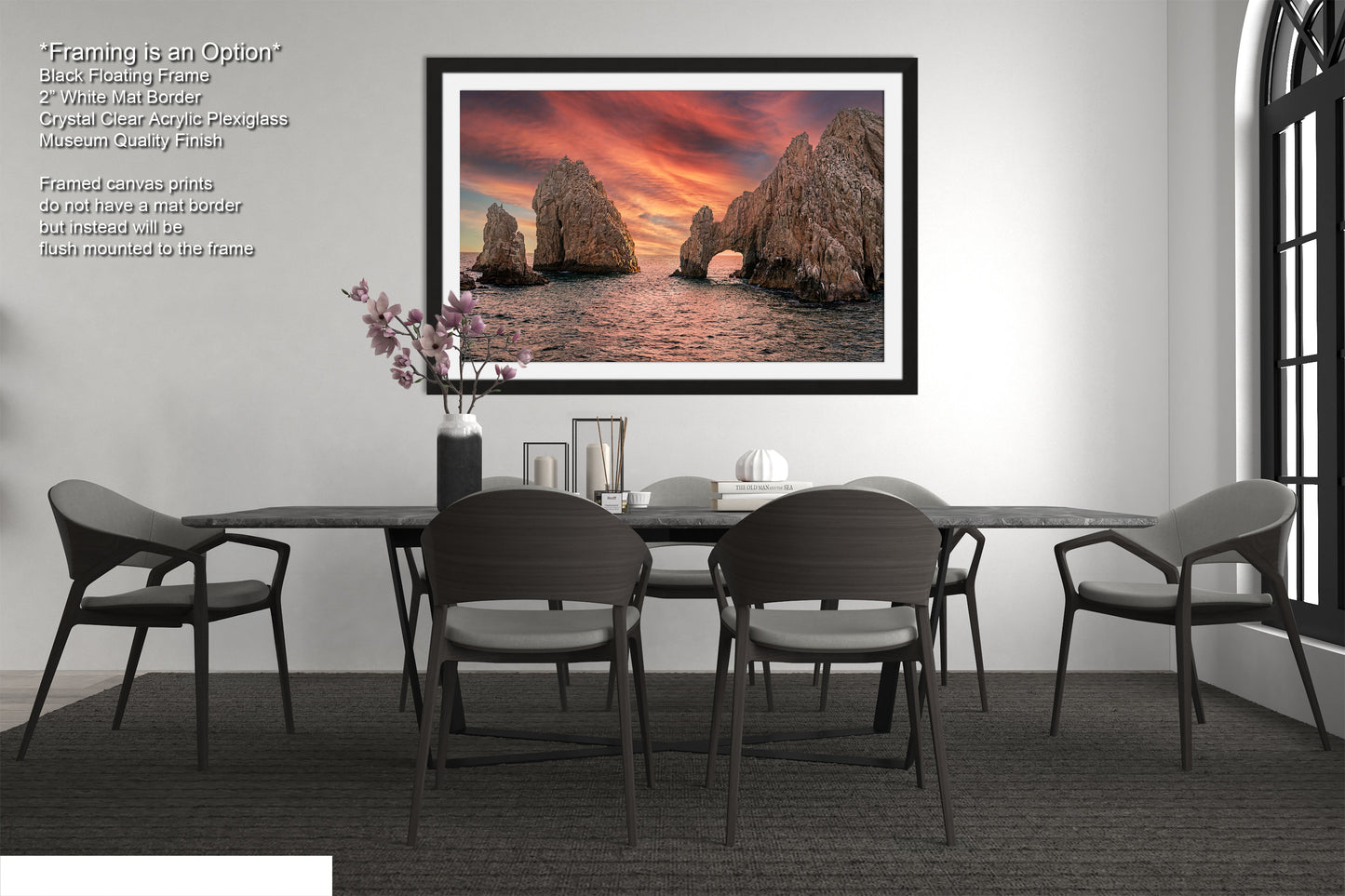 a picture of a dining room with a table and chairs
