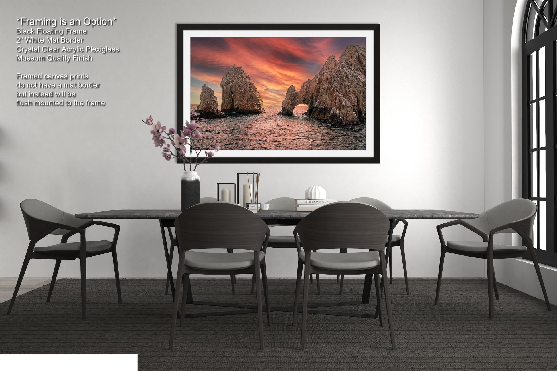 a picture of a dining room with a table and chairs
