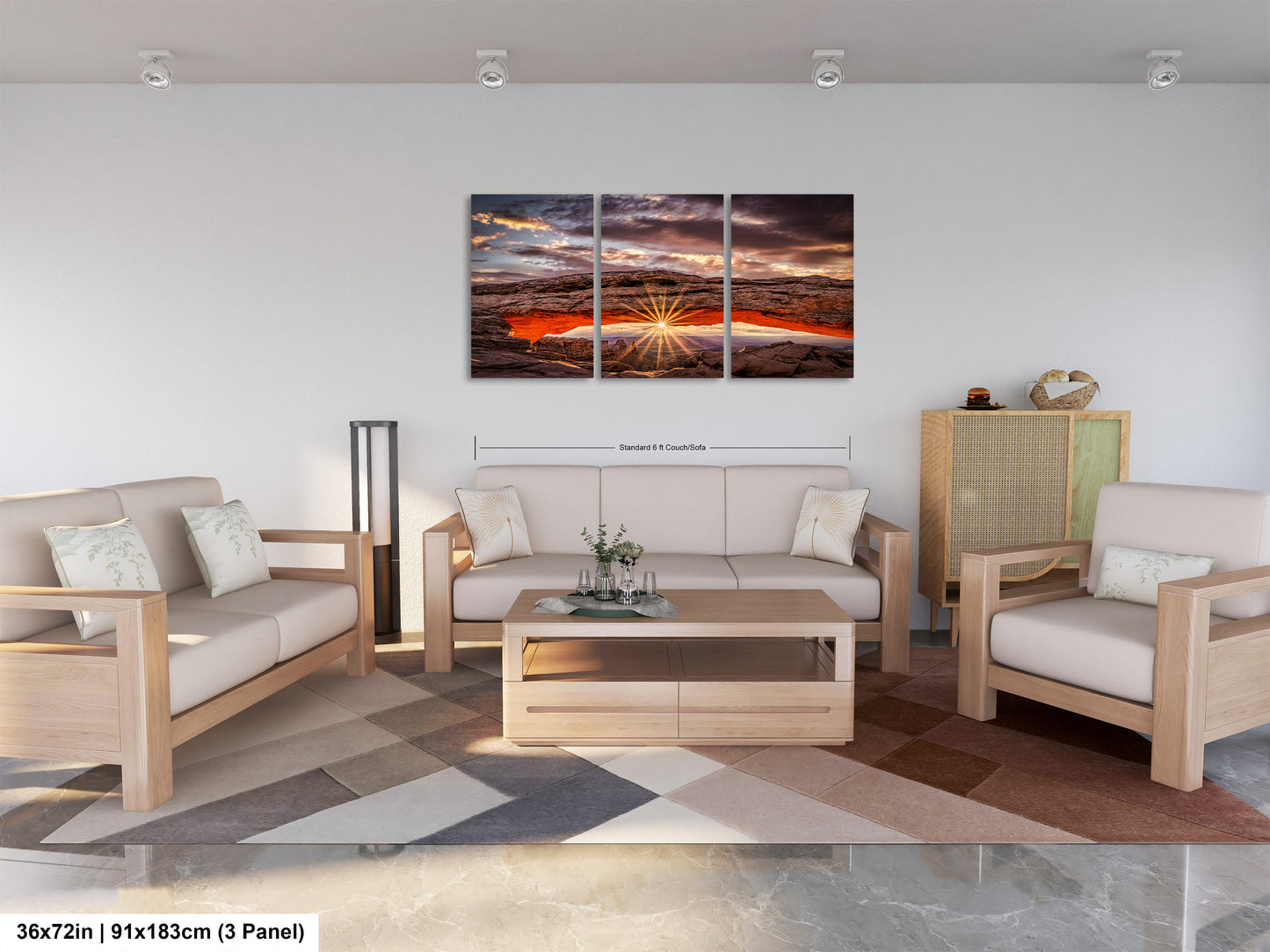 a living room filled with furniture and a painting on the wall