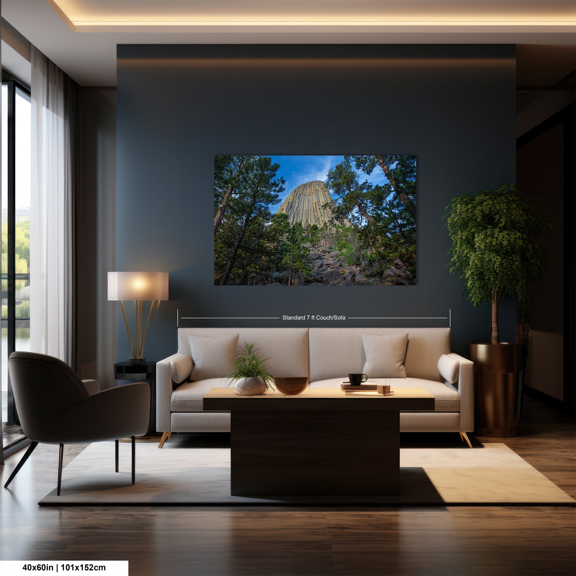 a living room filled with furniture and a painting on the wall