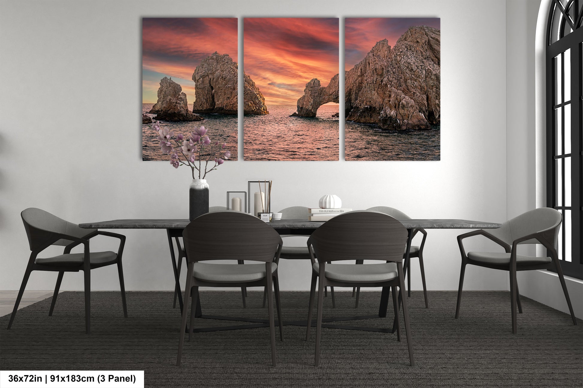 a dining room with a table and chairs