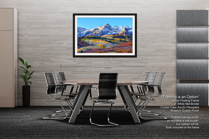 a painting of a mountain range in autumn