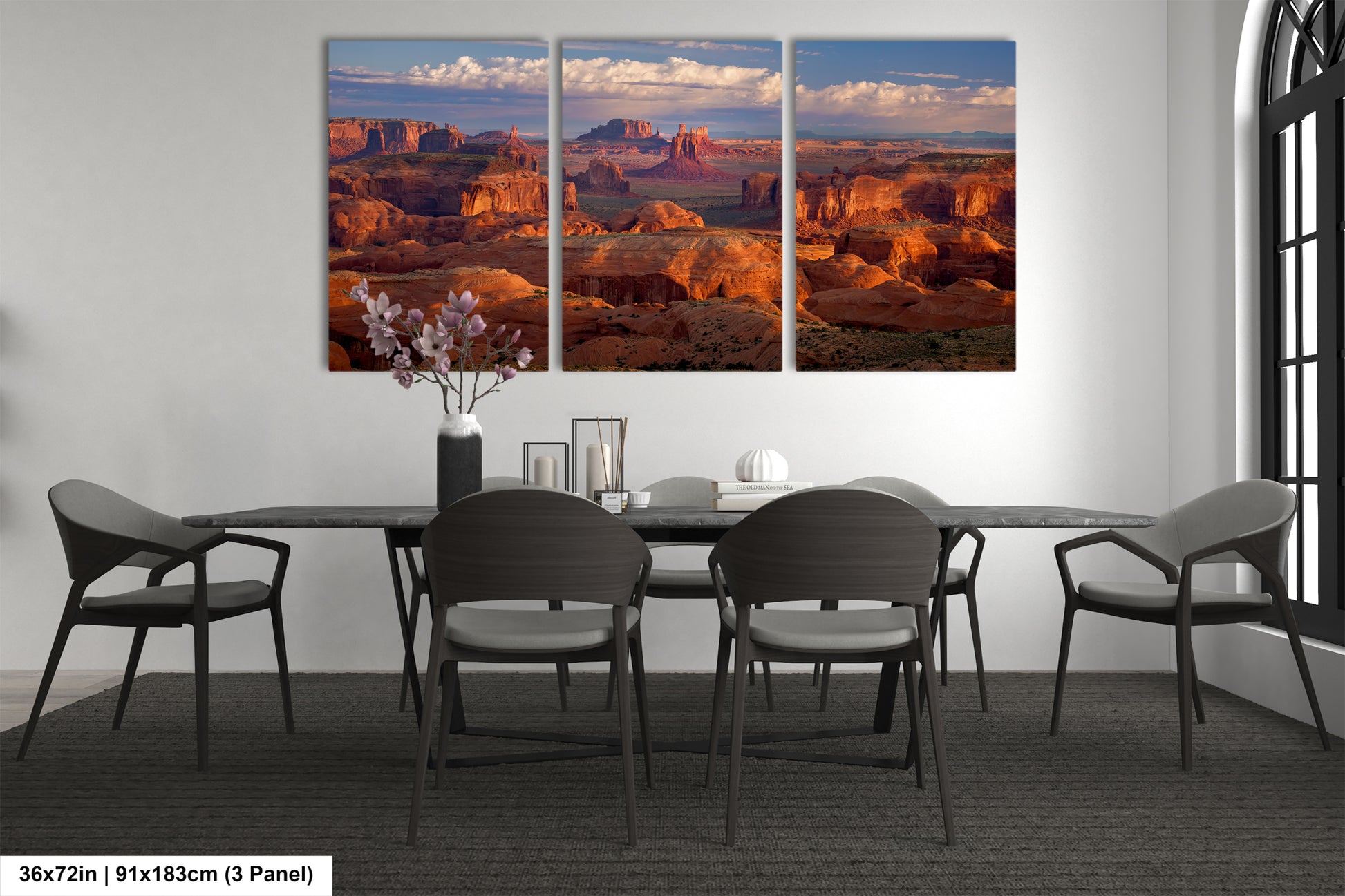 a dining room with a table and chairs