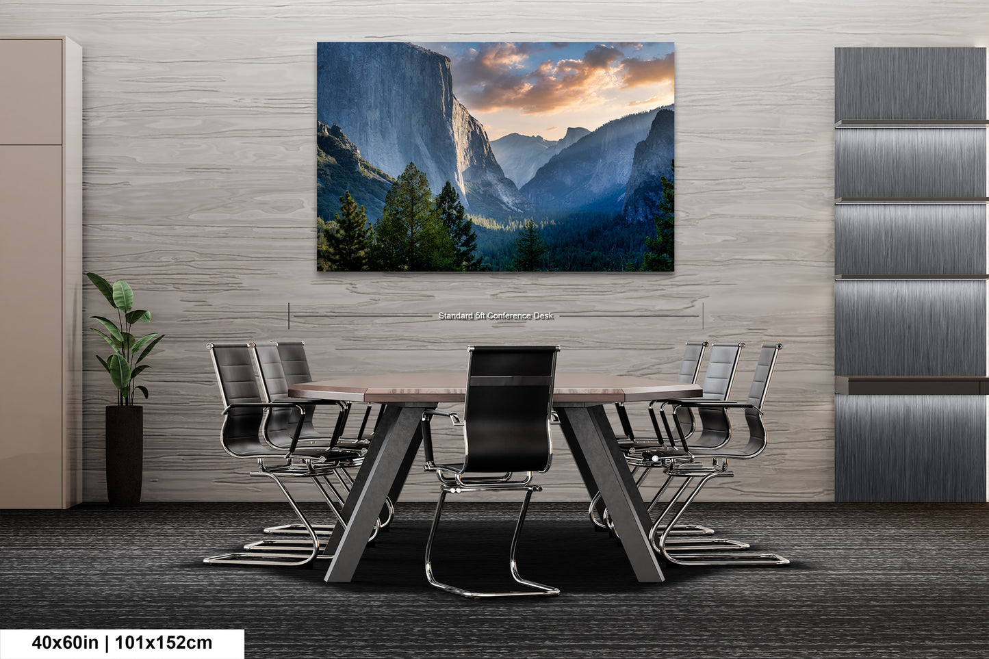 a dining room table with chairs and a painting on the wall
