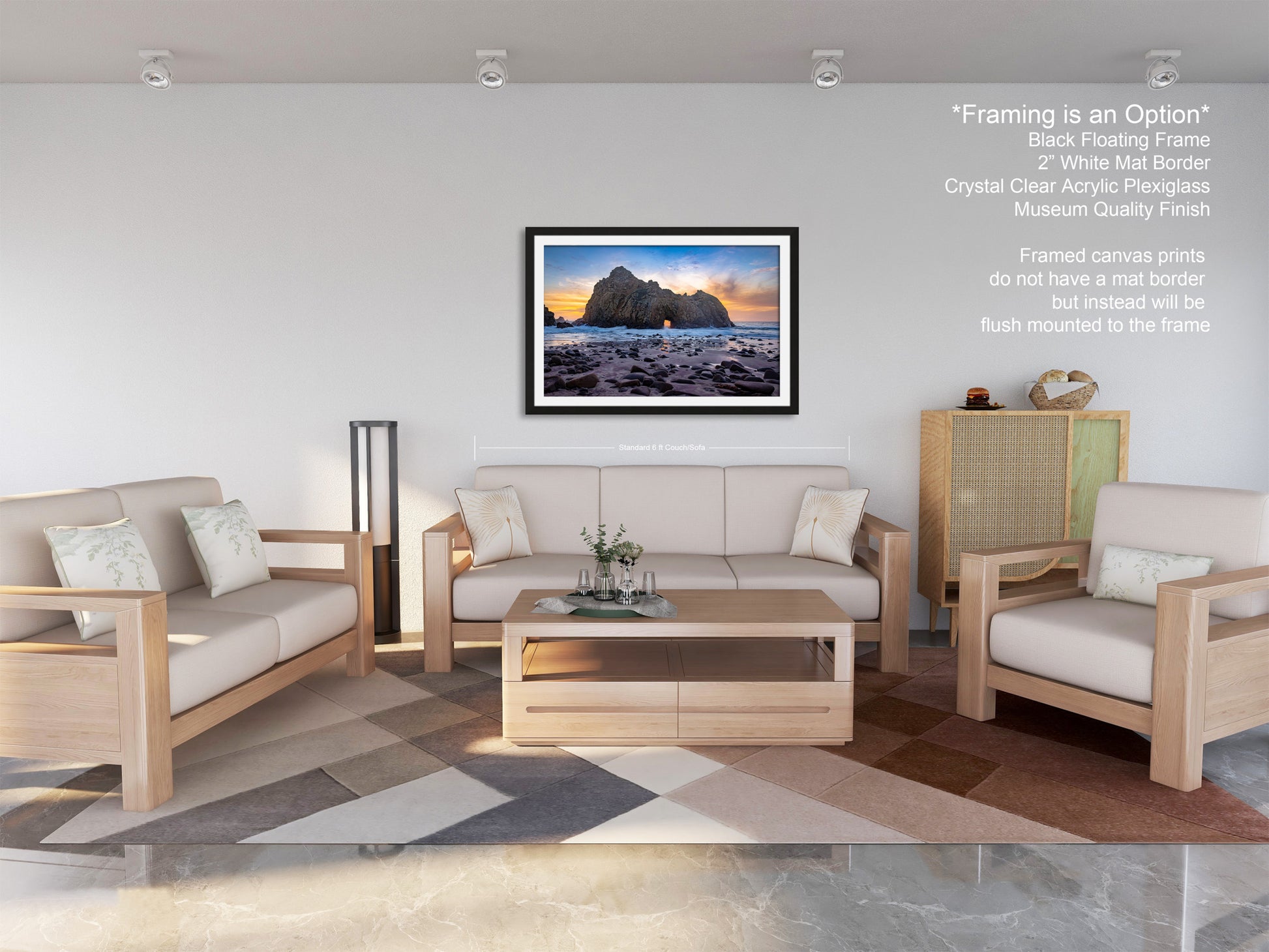 a living room filled with furniture and a painting on the wall