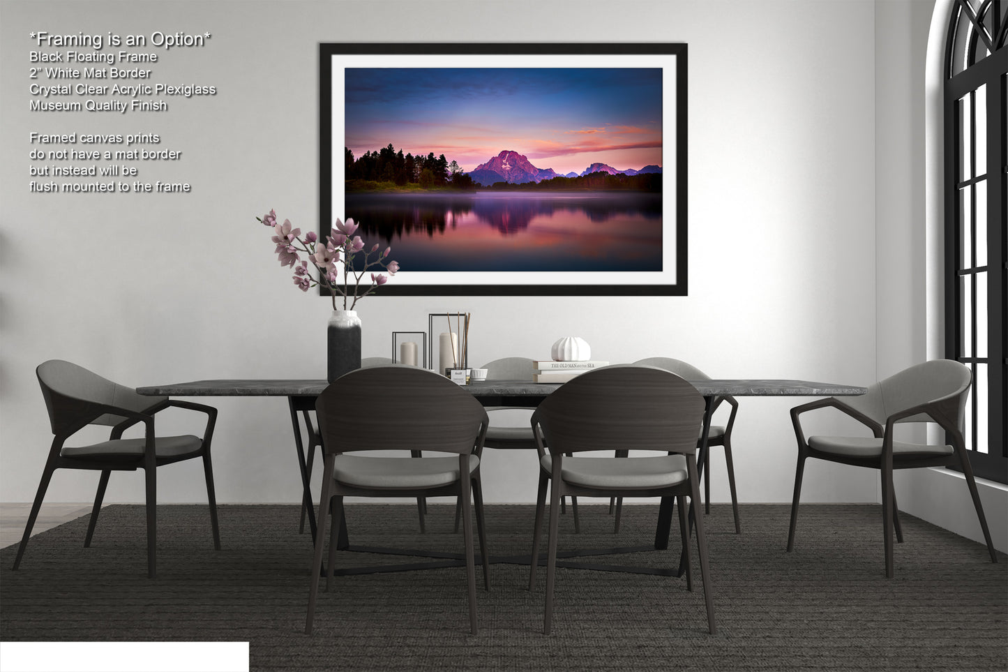 a picture of a dining room with a table and chairs