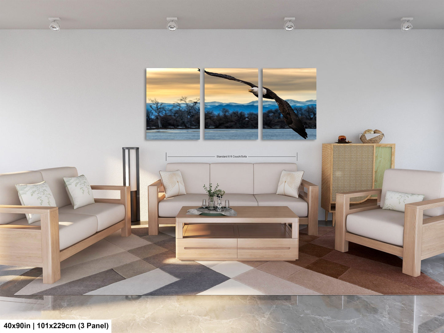a living room filled with furniture and a painting on the wall