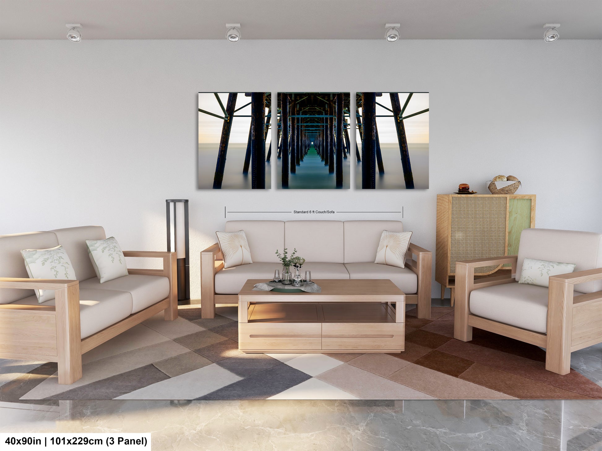 a living room filled with furniture and a painting on the wall