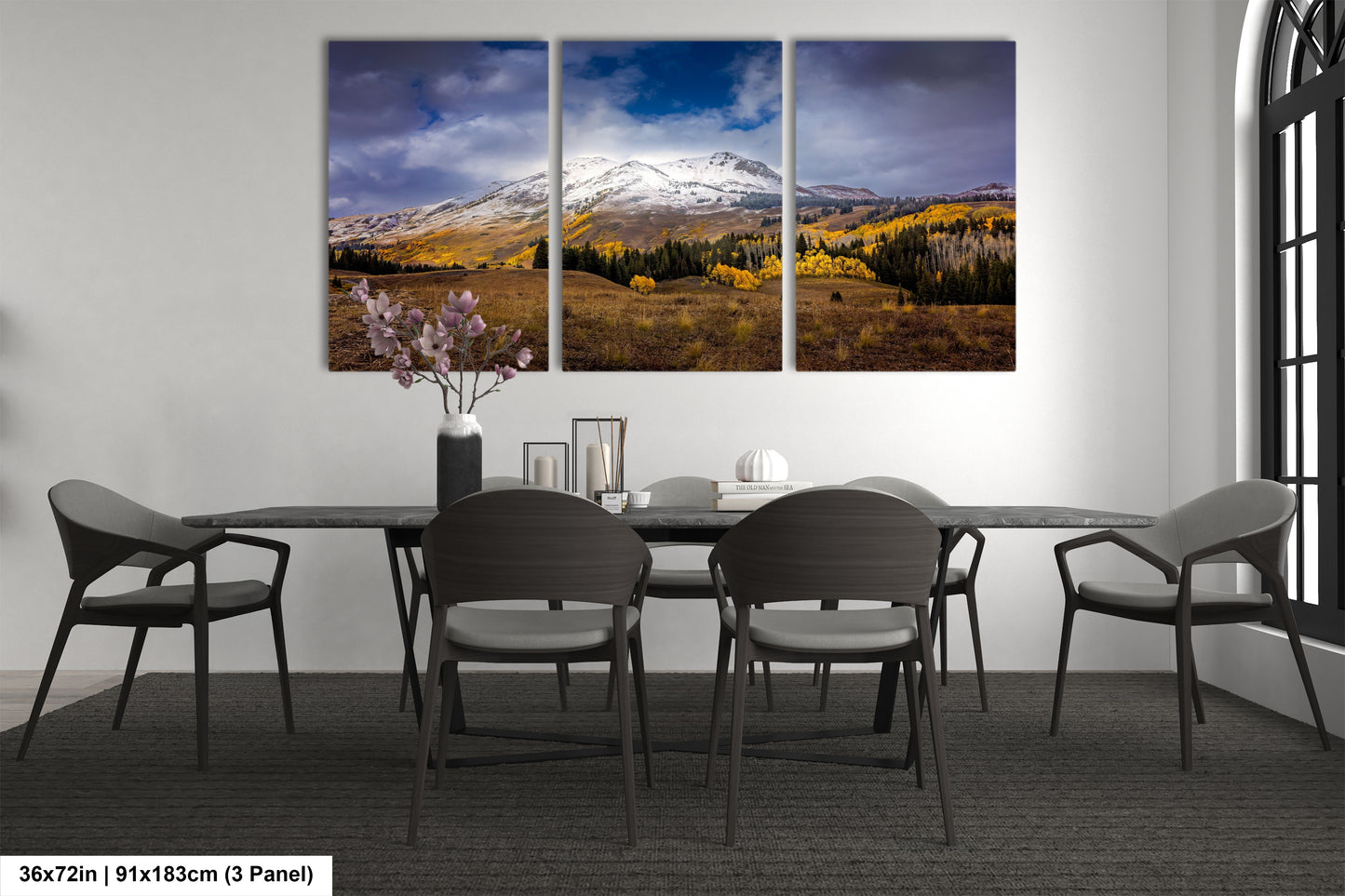 a dining room with a table and chairs