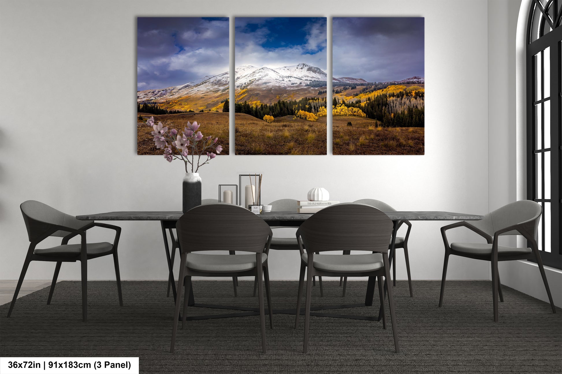a dining room with a table and chairs