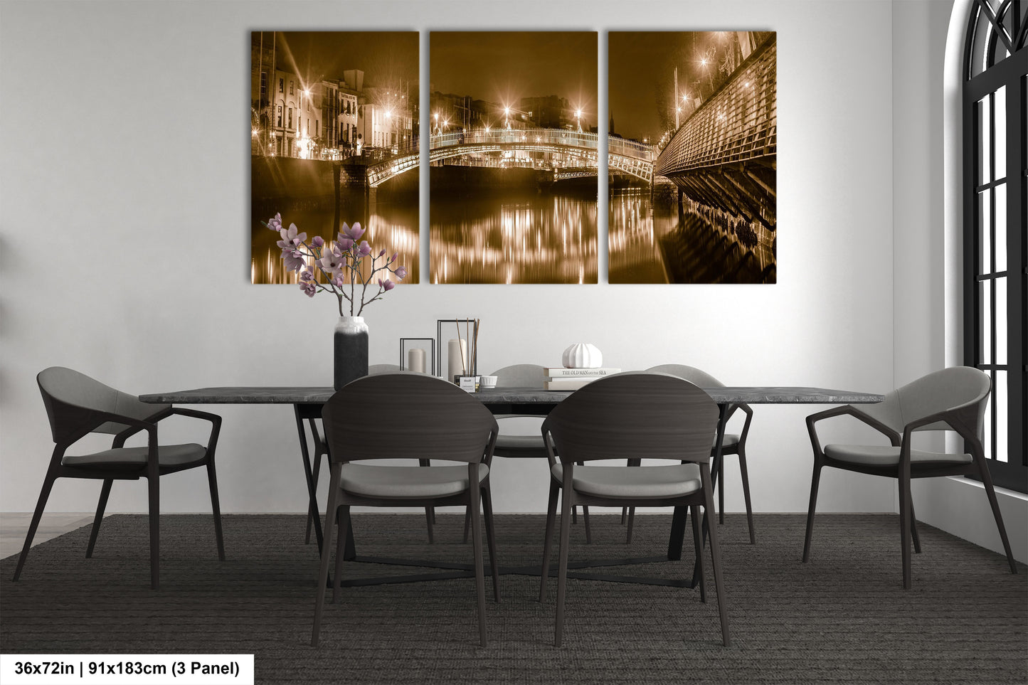 a dining room with a table and chairs
