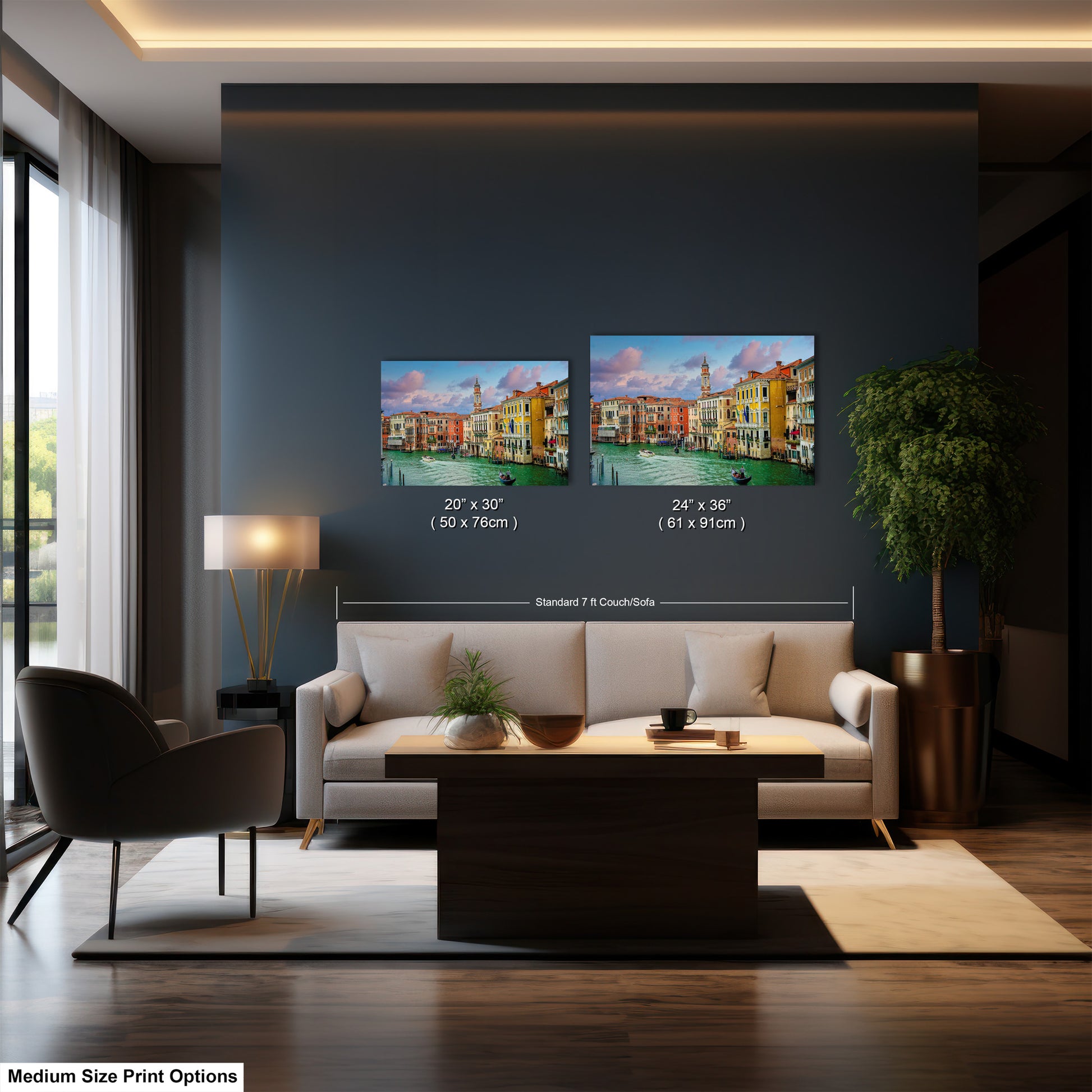 a living room filled with furniture and a painting on the wall
