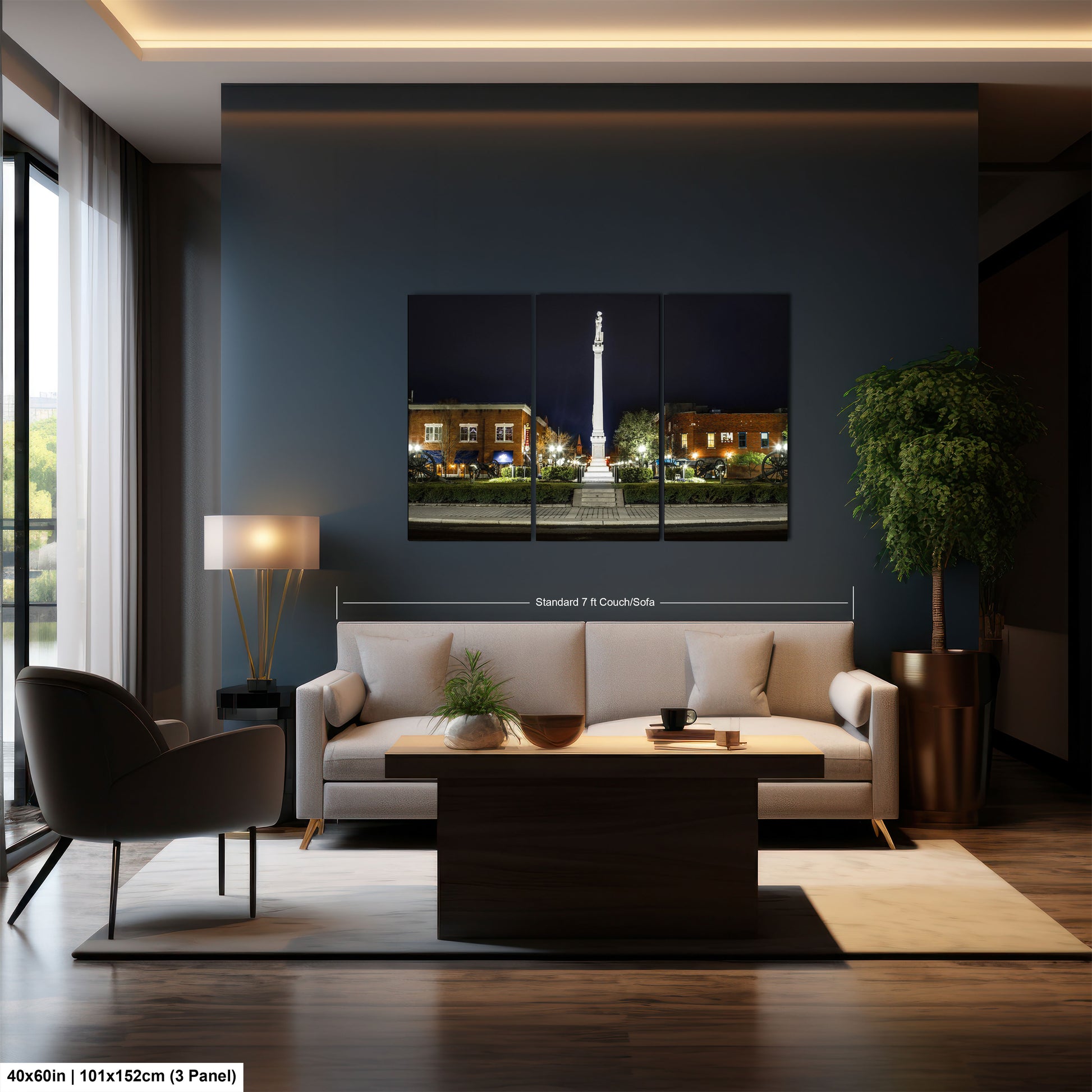 a living room with a couch and a table