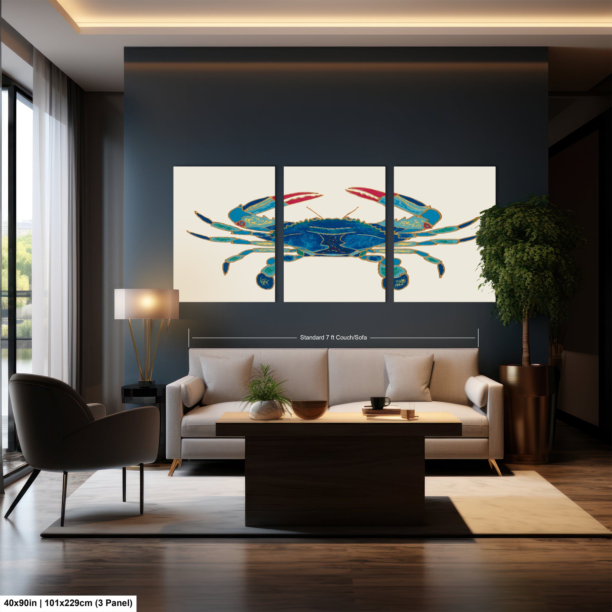a living room filled with furniture and a painting on the wall