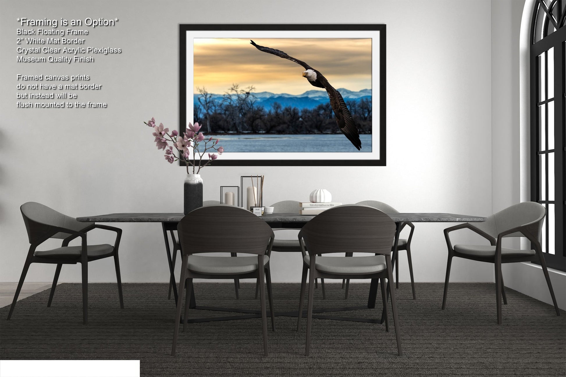 a picture of a bird flying over a table