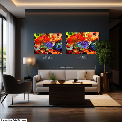a living room filled with furniture and a painting on the wall