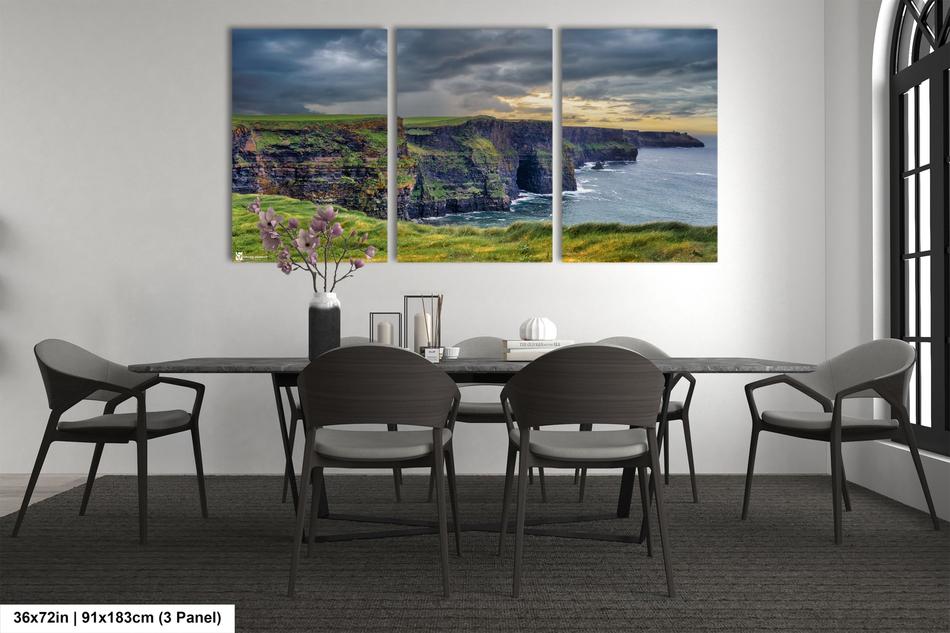 a dining room with a table and chairs