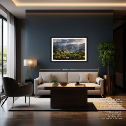 a living room with a couch a chair and a painting on the wall