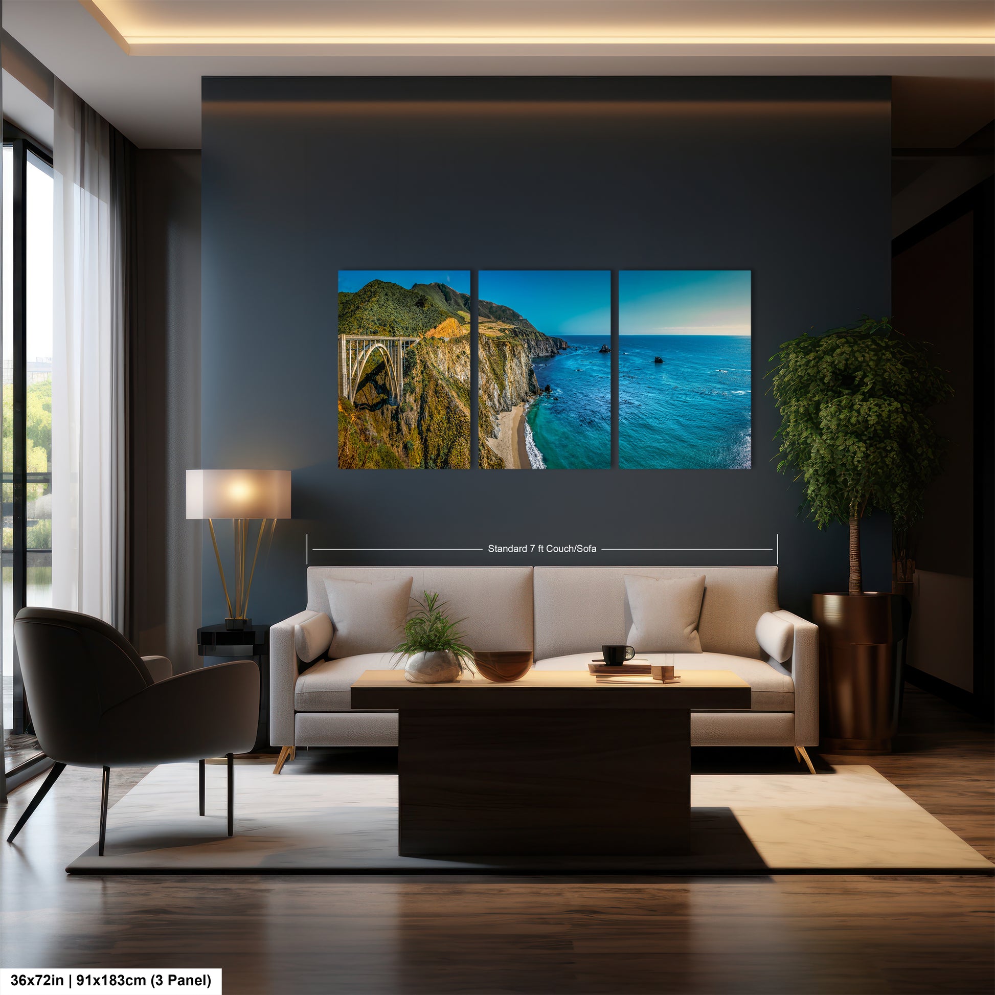 a living room filled with furniture and a painting on the wall