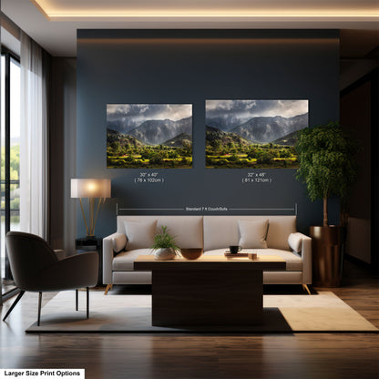 a living room filled with furniture and a painting on the wall